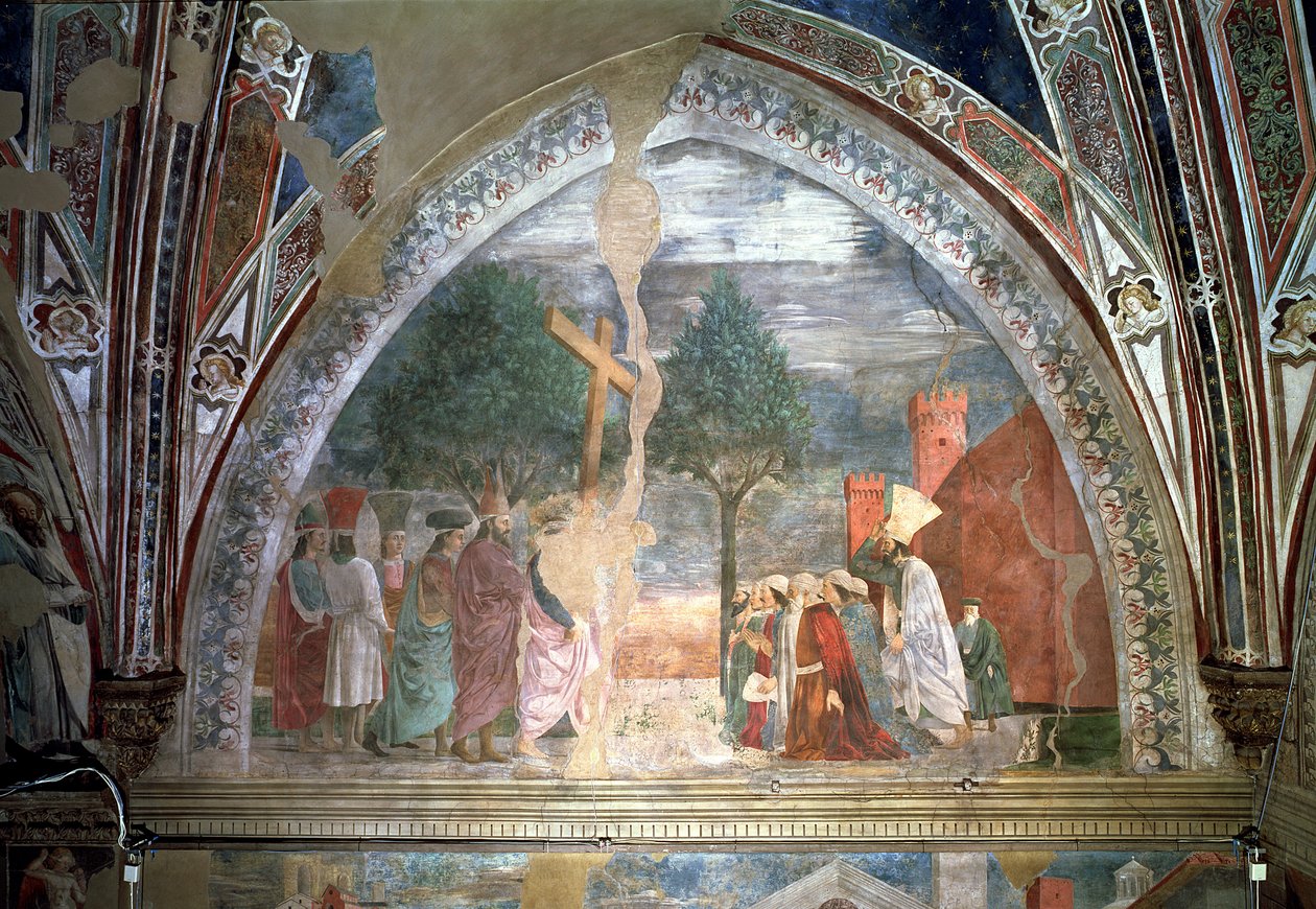 Exaltation de la Croix : Héraclius (c.575-641) entre à Jérusalem avec la Croix, du cycle de la Vraie Croix, achevé en 1464 - Piero della Francesca
