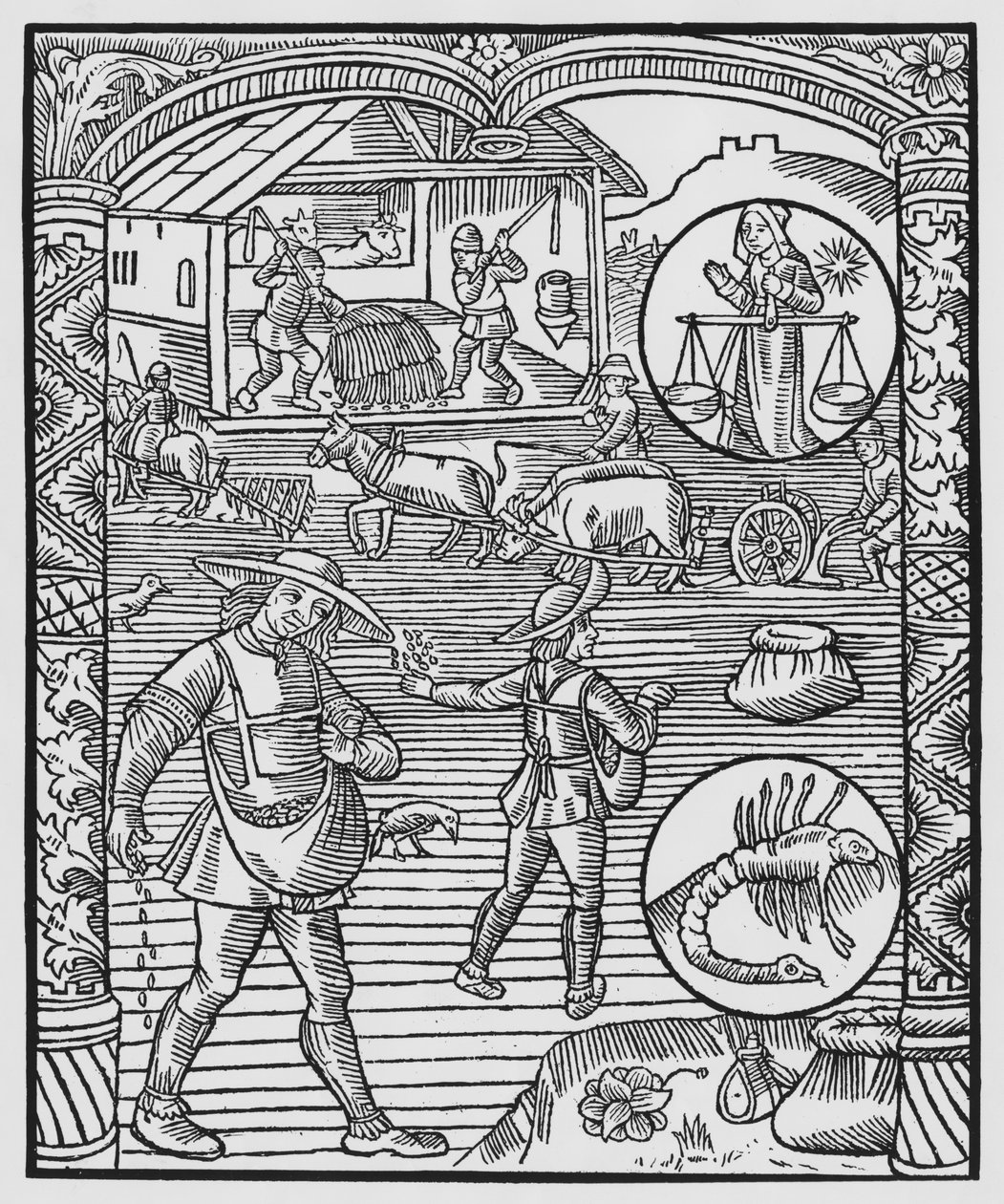 Octobre, semis, labour et battage, Balance, illustration tirée de 