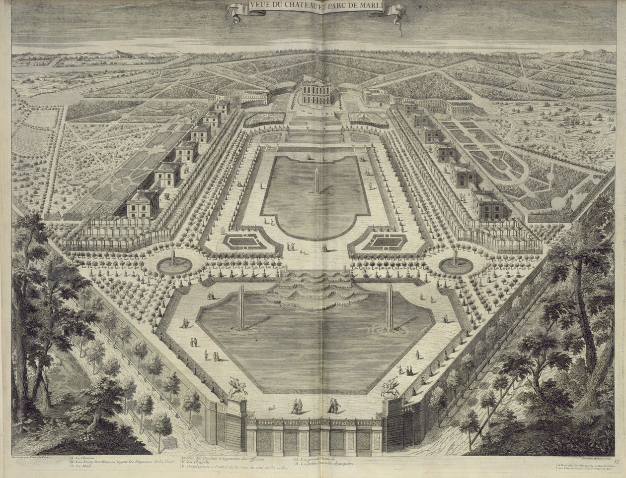 Vue du château et du parc de Marly, gravée par Sebastian Antoine, vers 1715 - Pierre Lepautre