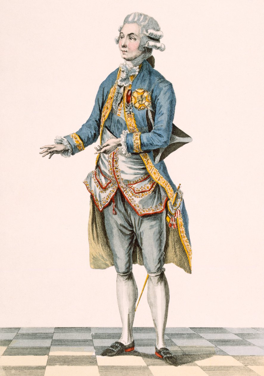 Duc en tenue de cérémonie représenté à la cour, gravé par Dupin, planche de 