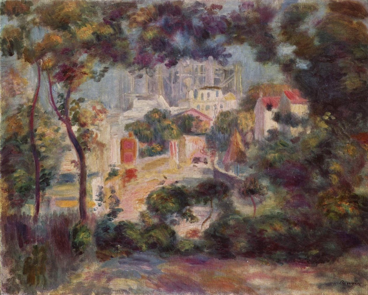 Les jardins de Montmartre avec vue sur le Sacré-Cœur en travaux - Pierre-Auguste Renoir