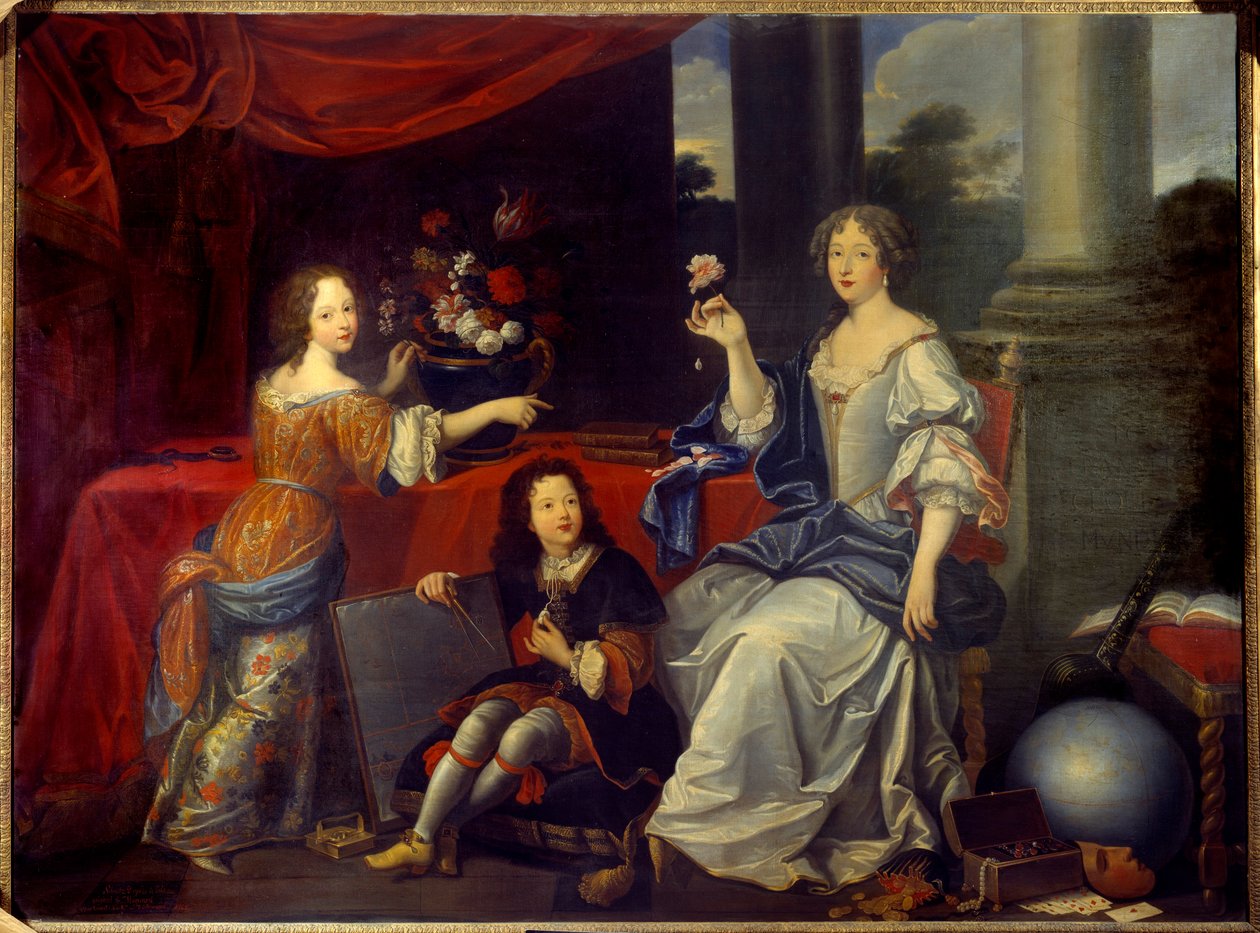Portrait de Louise Françoise de La Baume Le Blanc, duchesse de La Vallière (Madame de La Vallière) (1644-1710), favorite de Louis XIV et ses enfants Mademoiselle de Blois et le comte de Vermandois. Peinture de Pierre Mignard (1612-1695) 17e siècle - Pierre (after) Mignard