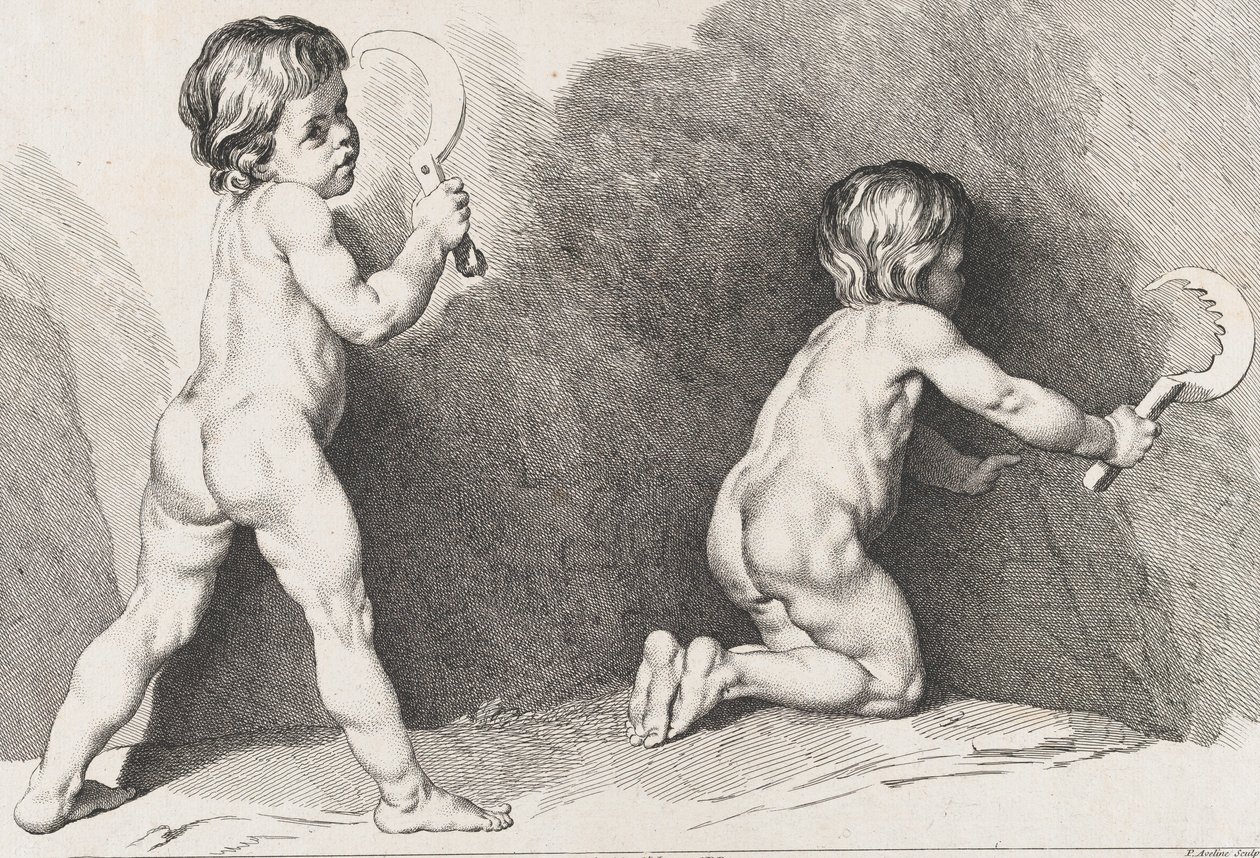 Deux enfants nus debout, du Nouveau Livre des Enfants, 1720-60 - Pierre Alexandre Aveline
