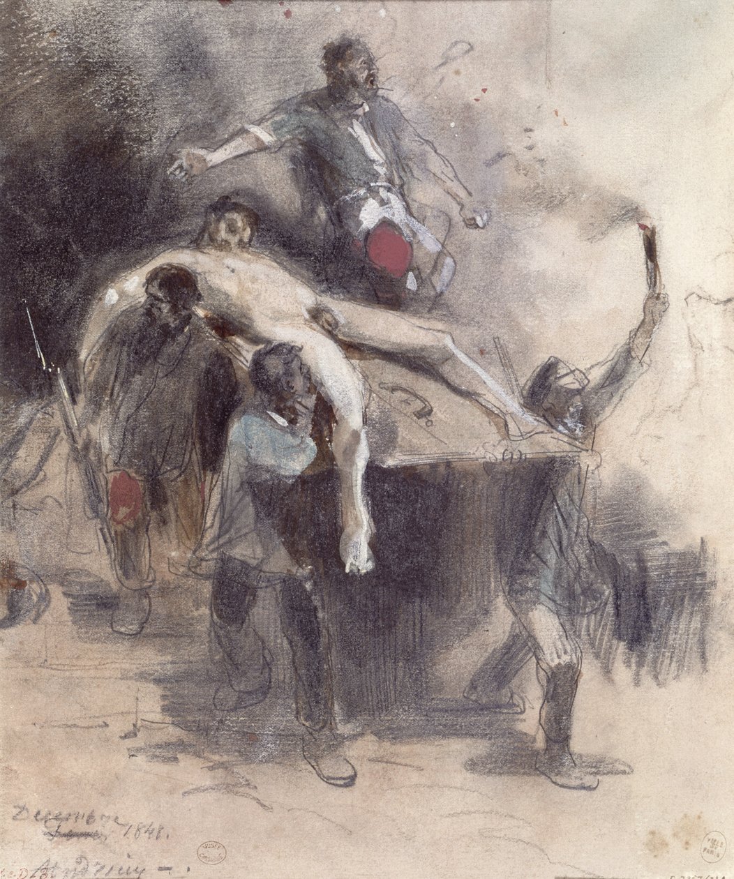 Hommes emportant un cadavre, 23 février 1848 - Pierre Andrieu