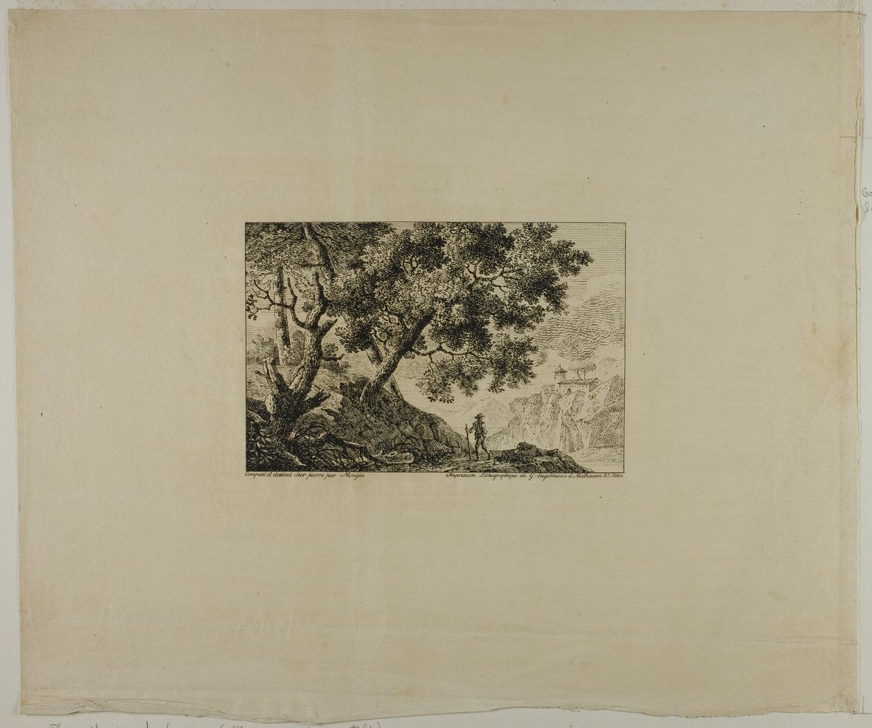 Paysage avec un homme portant un bâton - Pierre Antoine Mongin
