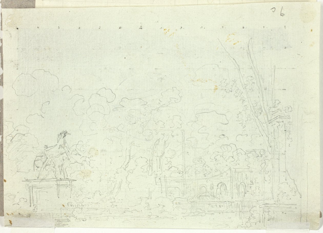 Vue du parc de Versailles : Statue équestre parmi les arbres - Pierre Antoine Mongin