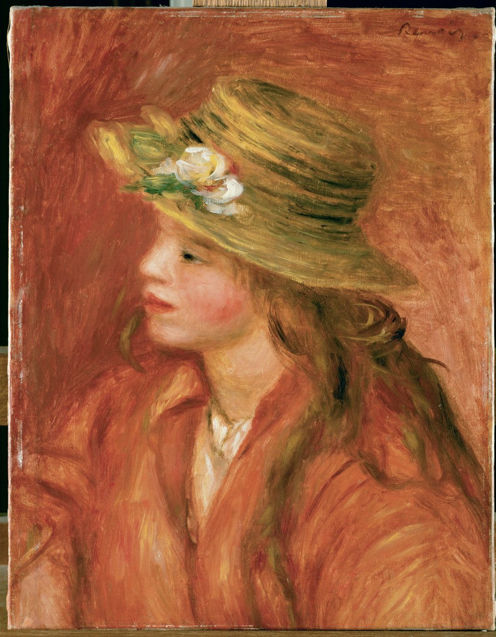 Fillette au chapeau de paille (oil on canvas) - Pierre Auguste Renoir
