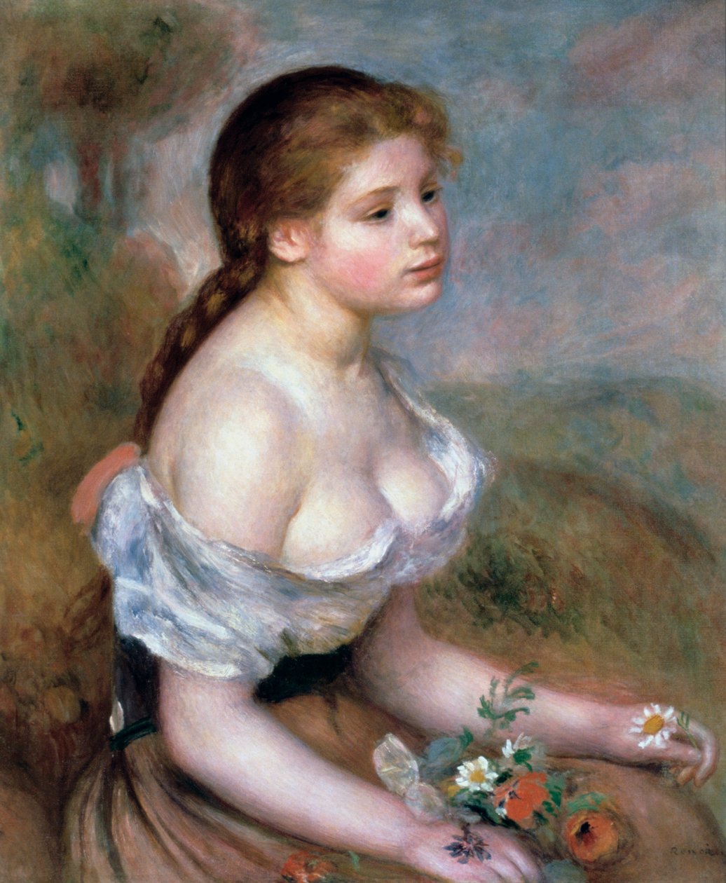 Fille avec des fleurs, vers 1900 - Pierre Auguste Renoir