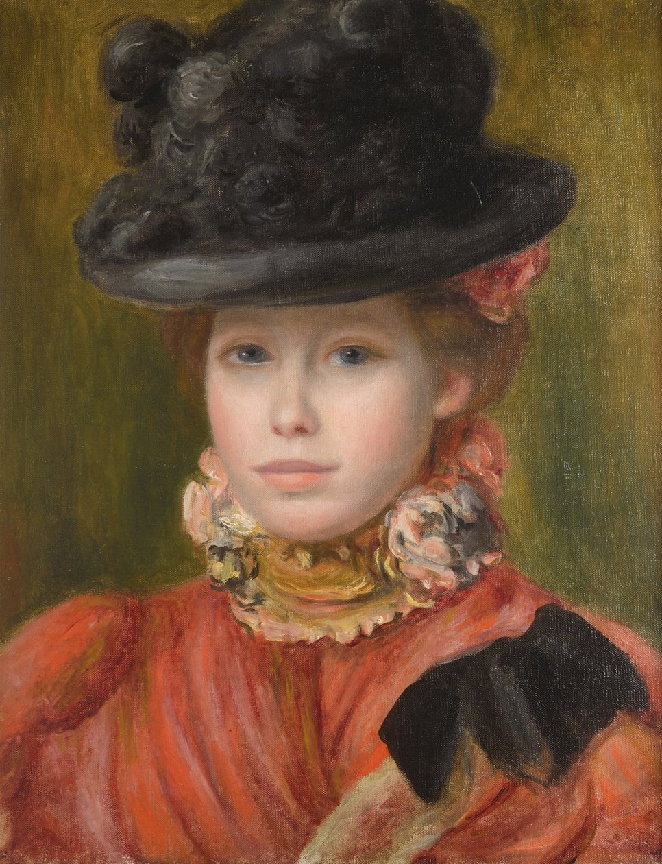 Jeune fille au chapeau noir et fleur rouge - Pierre Auguste Renoir