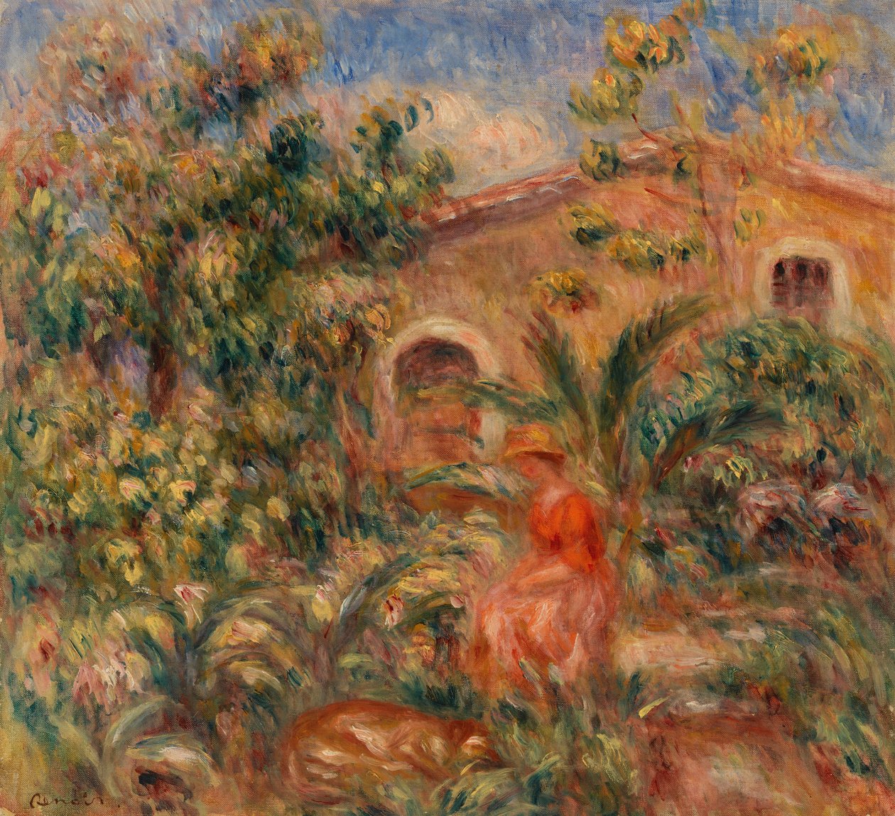 Femme et chien dans un paysage - Pierre Auguste Renoir