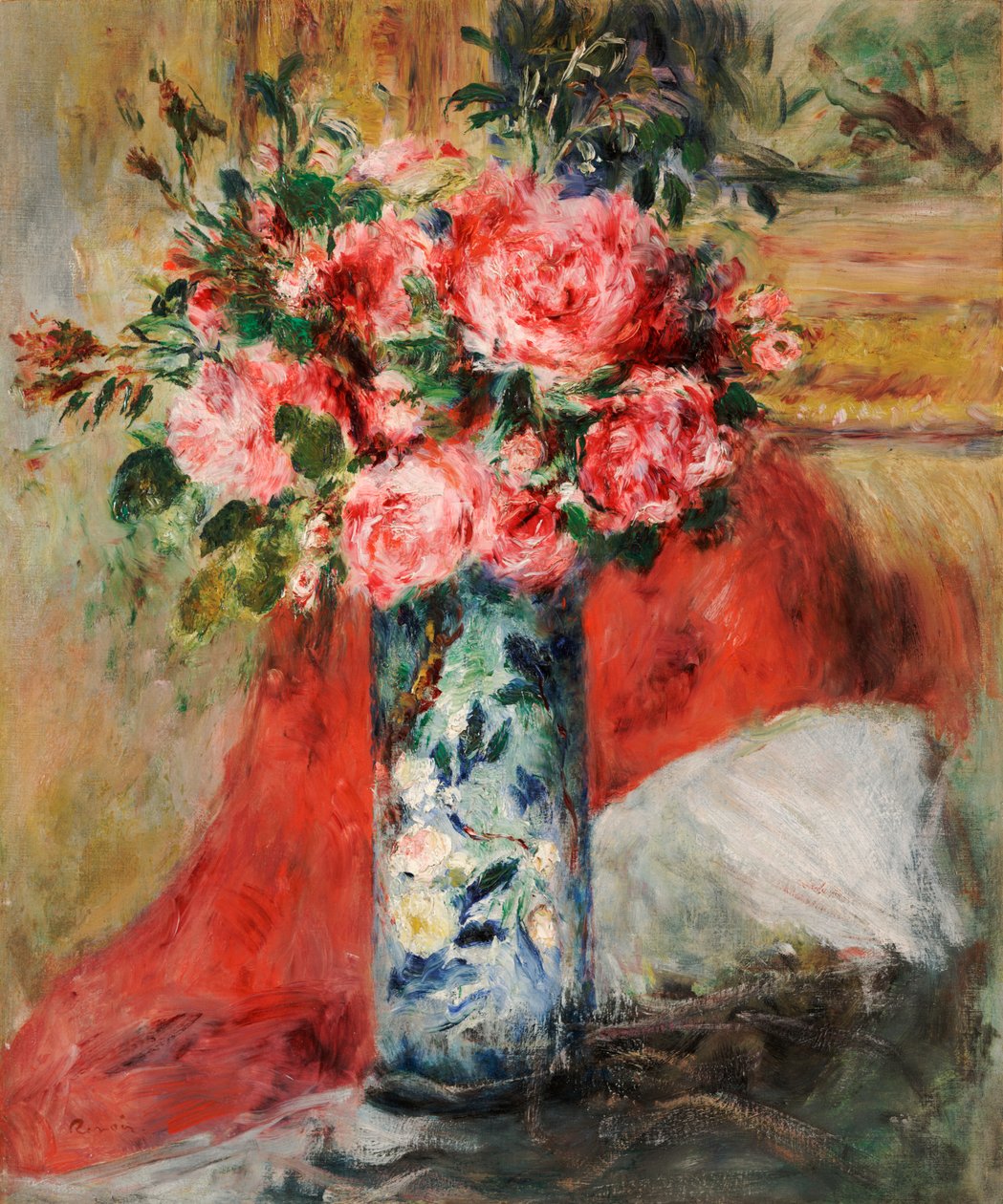 Roses et Pivoines dans un Vase - Pierre-Auguste Renoir