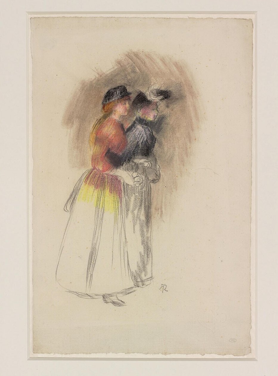 Deux femmes marchant vers la droite, vers 1890 (craie noire et pastel) - Pierre Auguste Renoir