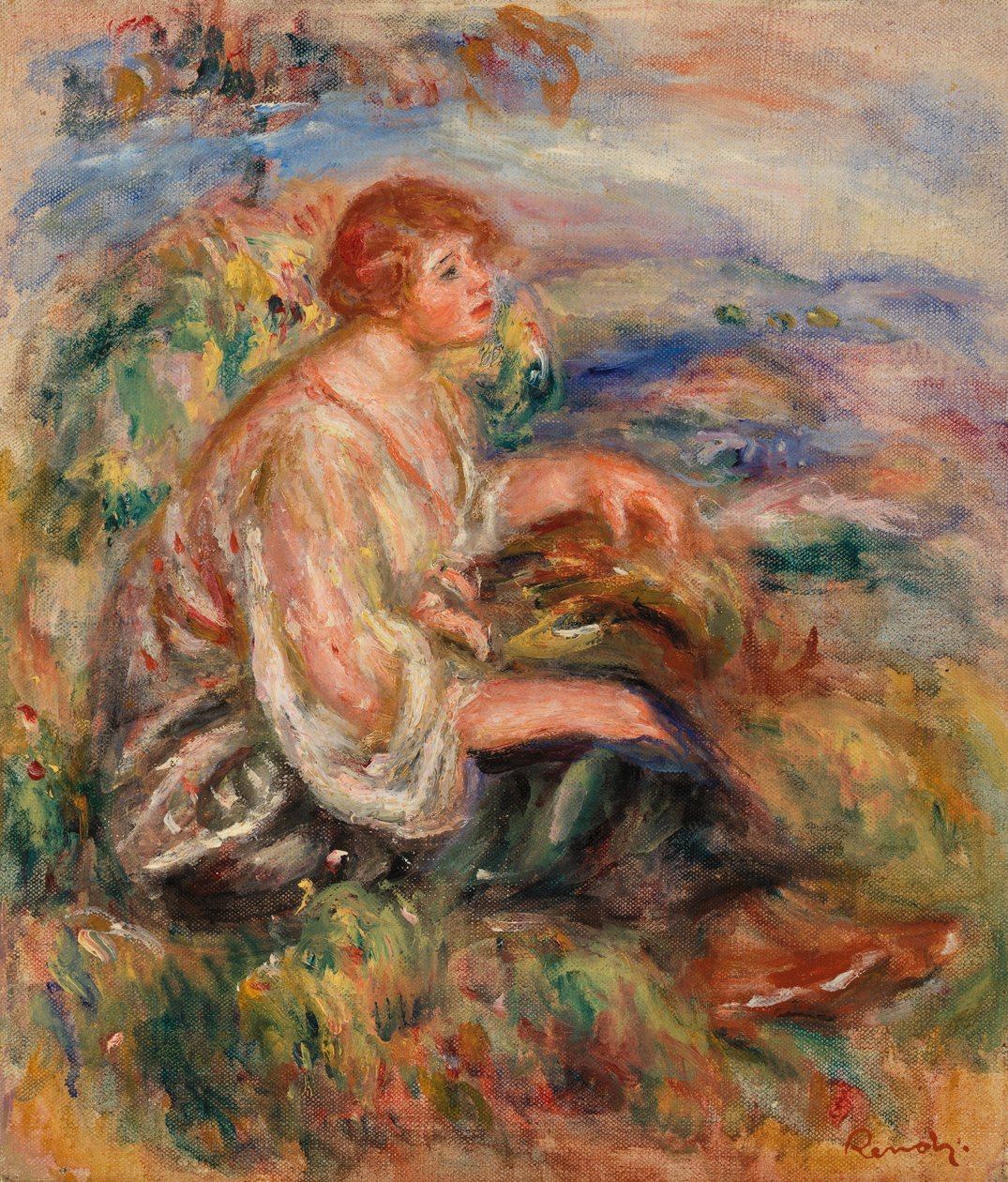 Femme en blouse de tulle et en jupe noire - Pierre Auguste Renoir