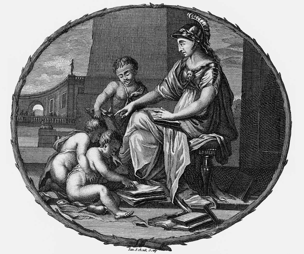 Allégorie féminine de la raison et de la créativité entourée d