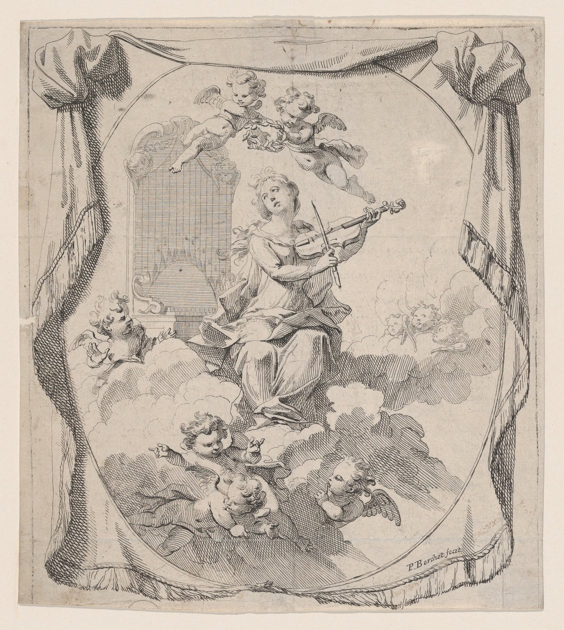 Sainte Cécile sur des nuages soutenue par des anges, 1696 - Pierre Berchet