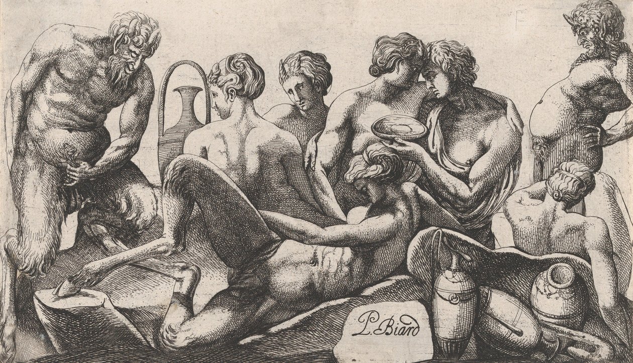 Huit satyres et satyresses terminant un repas - Pierre Biard