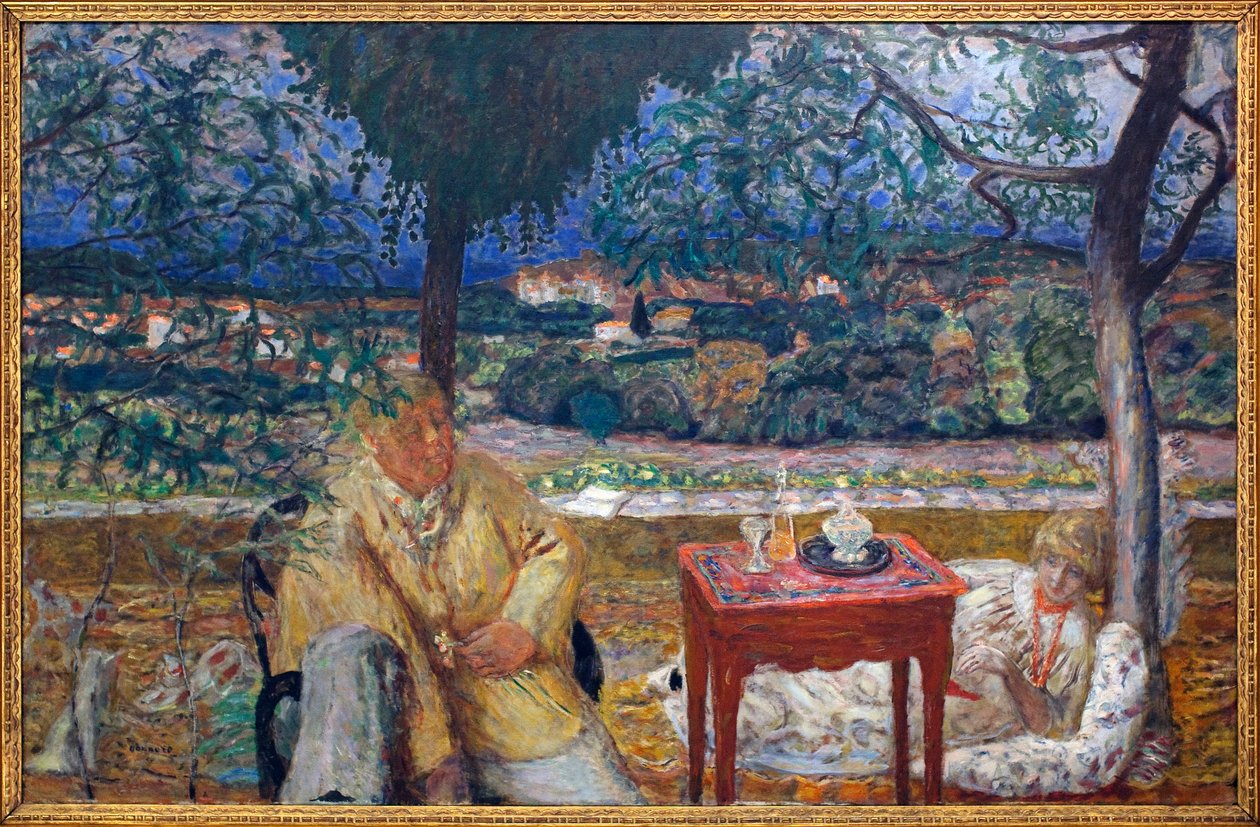 Dans le jardin (conversation en Provence). Avec les portraits de Jozef Pankiewicz (1866-1940, peintre polonais) et Marthe de Meligny (née Maria Boursin) - Pierre Bonnard