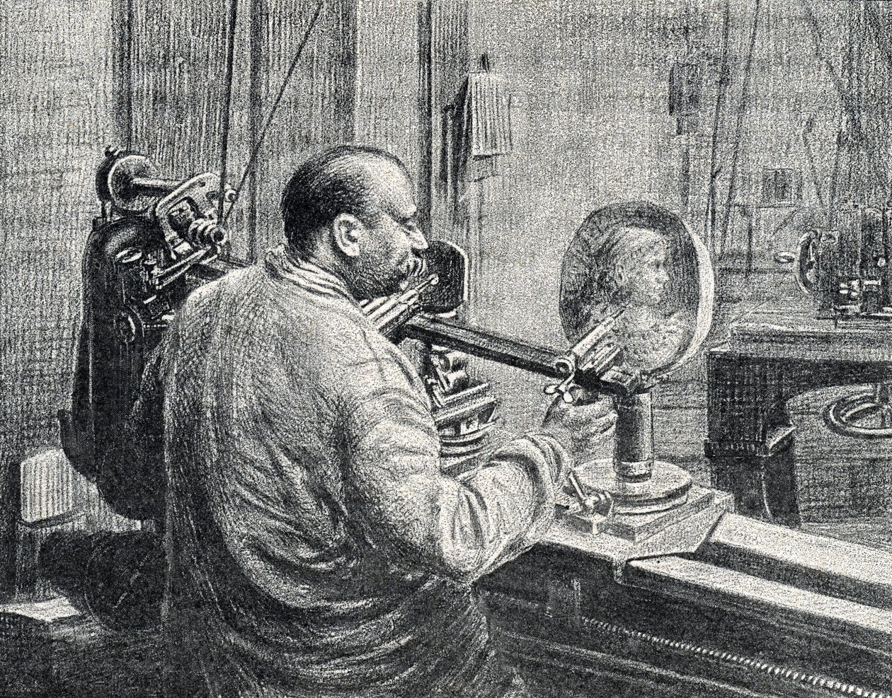 Un médailleur utilisant une sorte de machine à fraiser pantographe Gravure de « Excursion à travers les métiers » par Pierre Calmette Collection privée - Pierre Calmettes