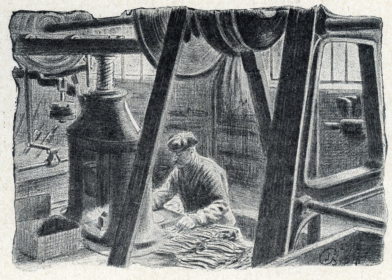 Estampage de coutellerie avec un moulin Gravure tirée de 