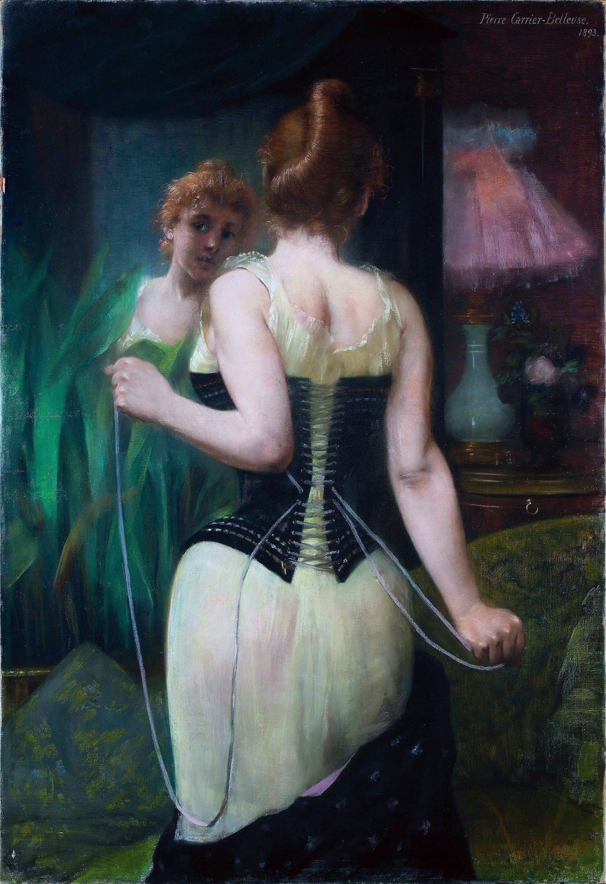Jeune femme ajustant son corset - Pierre Carrier-Belleuse