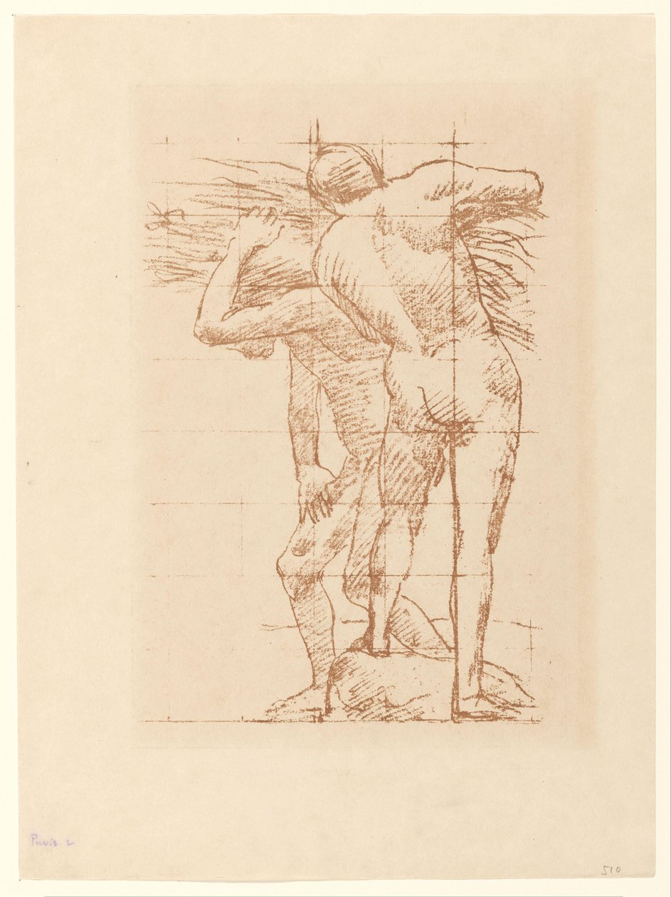 Étude de deux hommes nus avec une botte de paille - Pierre Cécile Puvis de Chavannes