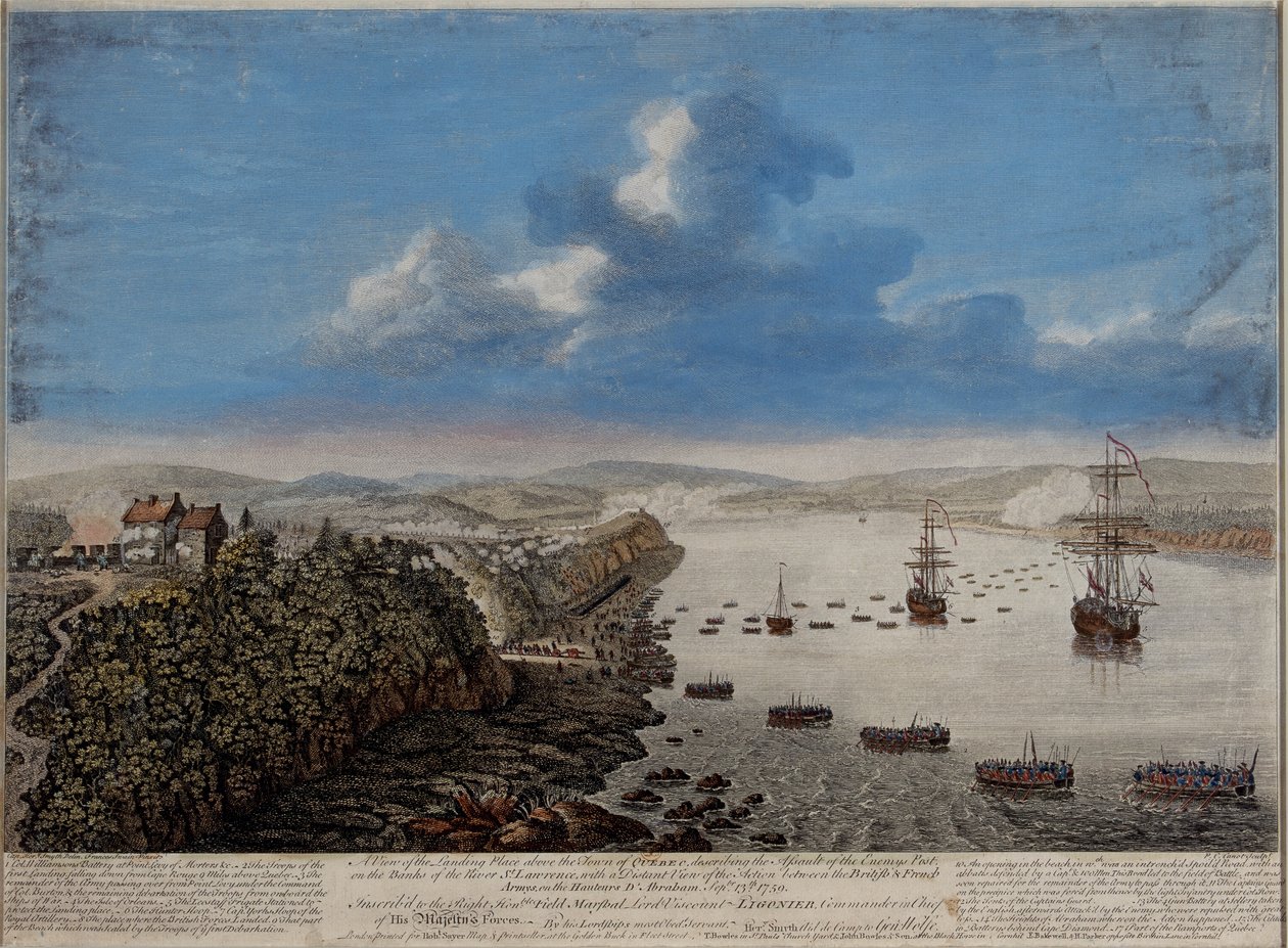 Vue du lieu de débarquement au-dessus de la ville de Québec décrivant l