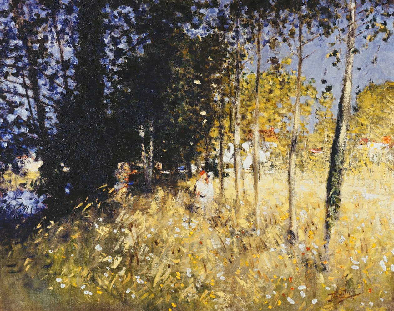 Personnages dans la prairie - Pierre Eugene Montezin