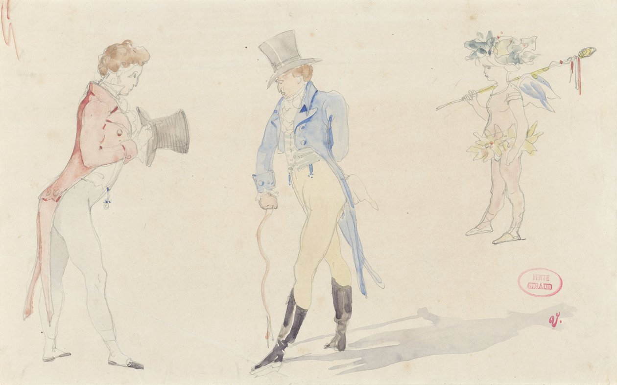 Légère esquisse de deux dandys se rencontrant et un ballet-amour - Pierre François Eugène Giraud