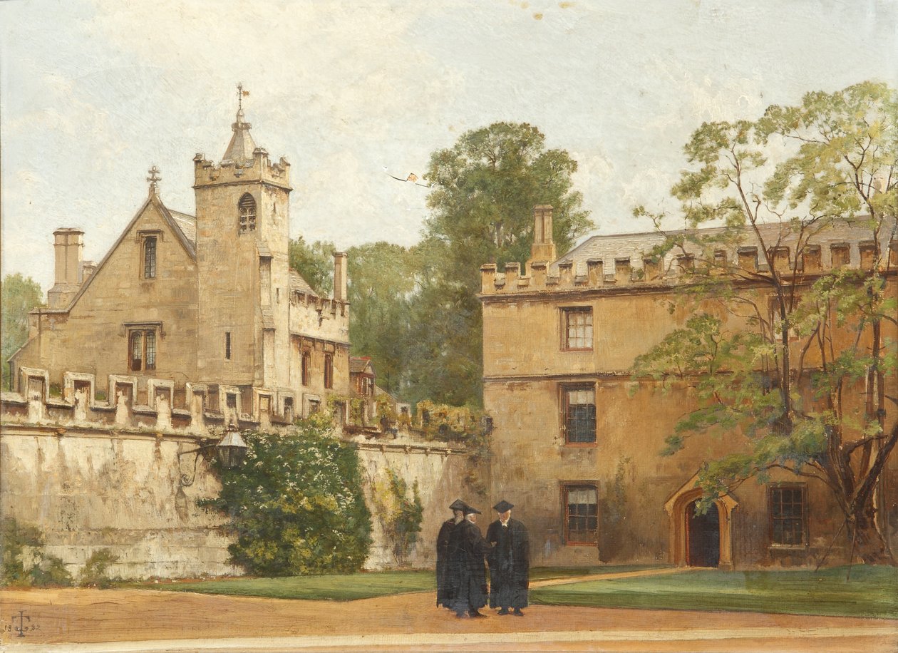 La salle de grammaire depuis le quadrilatère de St Johns en 1881 : Président Bulley dans l