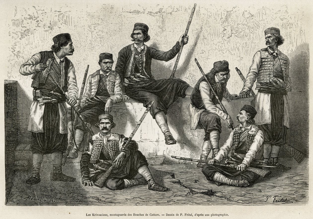Les Krivosciens, montagnards des Bouches de Cattaro (ou Kotor, baie sur la côte occidentale du Monténégro), armés pour résister à l