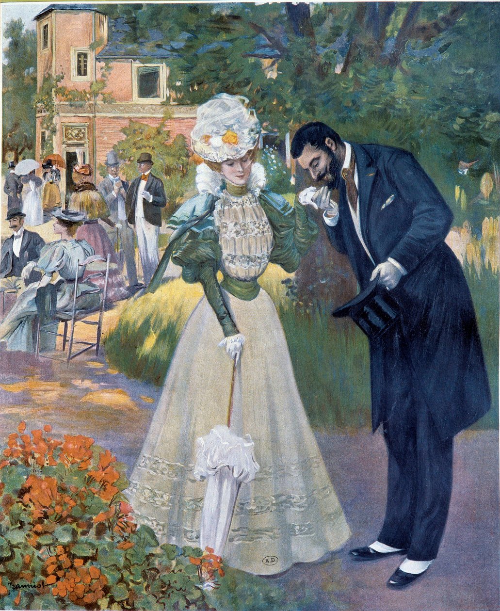 Belle époque : "Hand sex" : un homme saluant une femme lors d