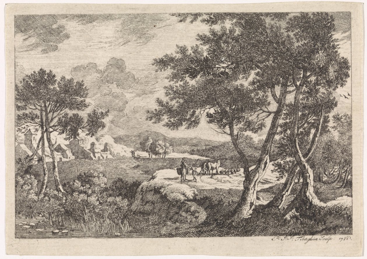 Paysage avec des arbres au premier plan - Pierre Joseph Jacques Tiberghien