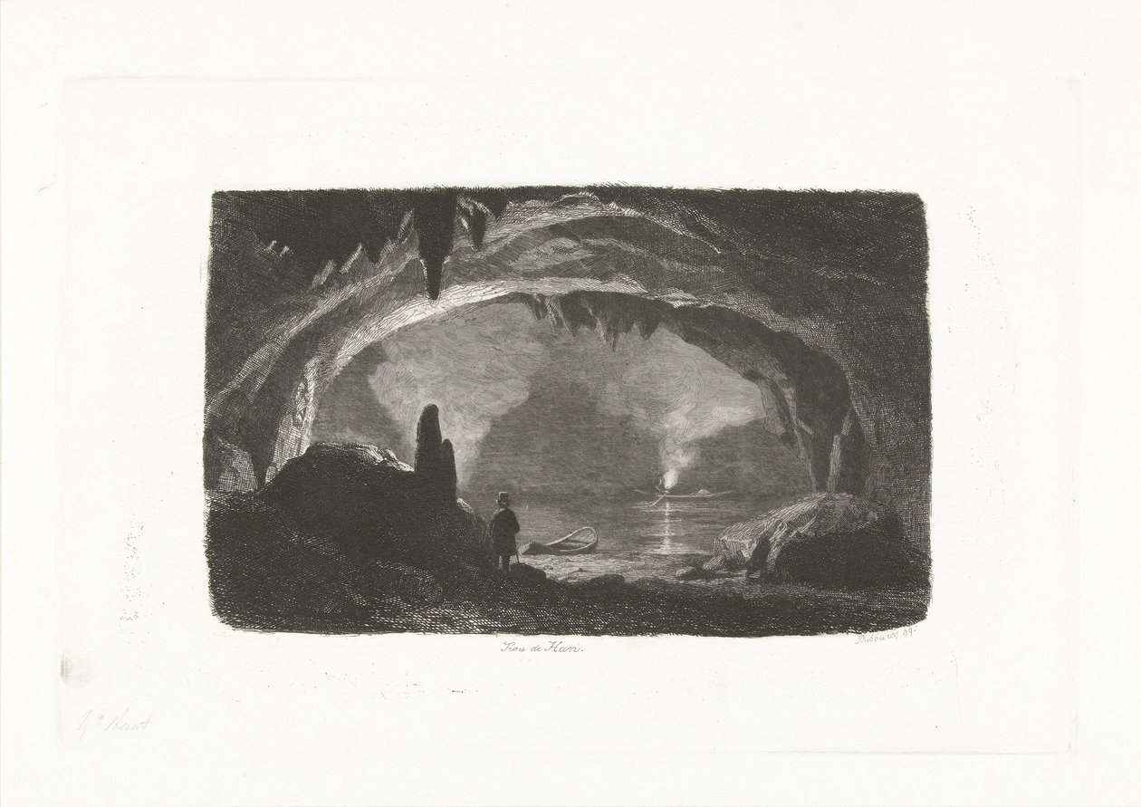 Homme avec une barque dans les grottes de Han - Pierre Louis Dubourcq