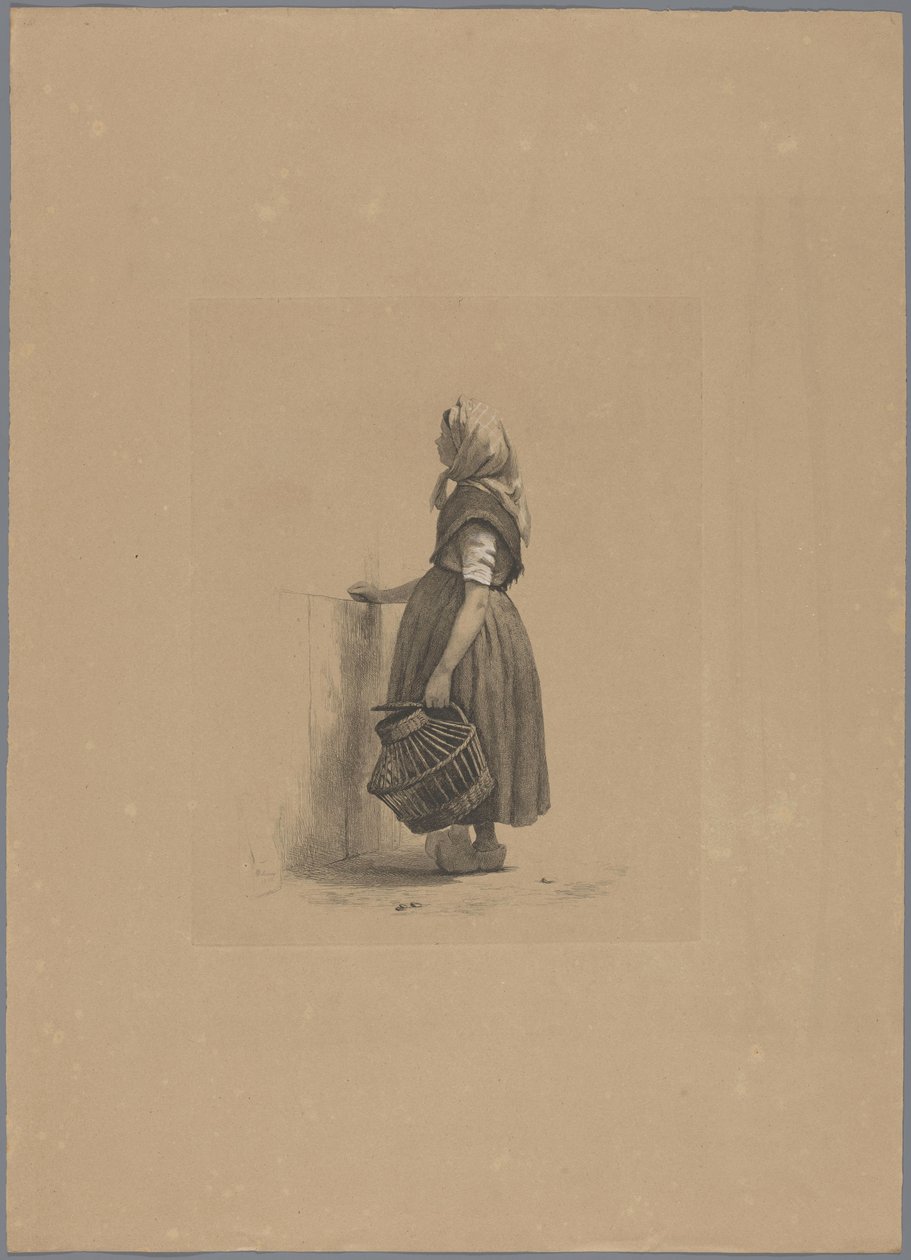 Fille debout avec un panier de volaille - Pierre Louis Dubourcq