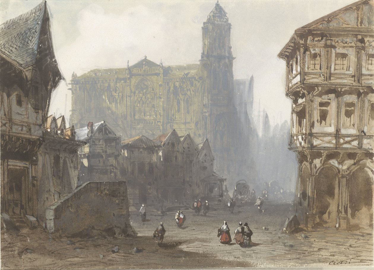 La vieille place du marché à Rouen - Pierre Luc Charles Ciceri