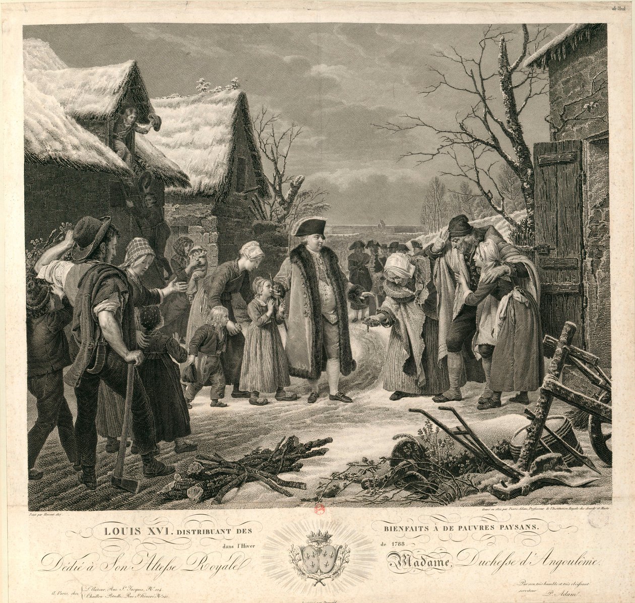Louis XVI distribuant des aumônes aux pauvres paysans en hiver 1788, vers 1817 - Pierre Michel Adam