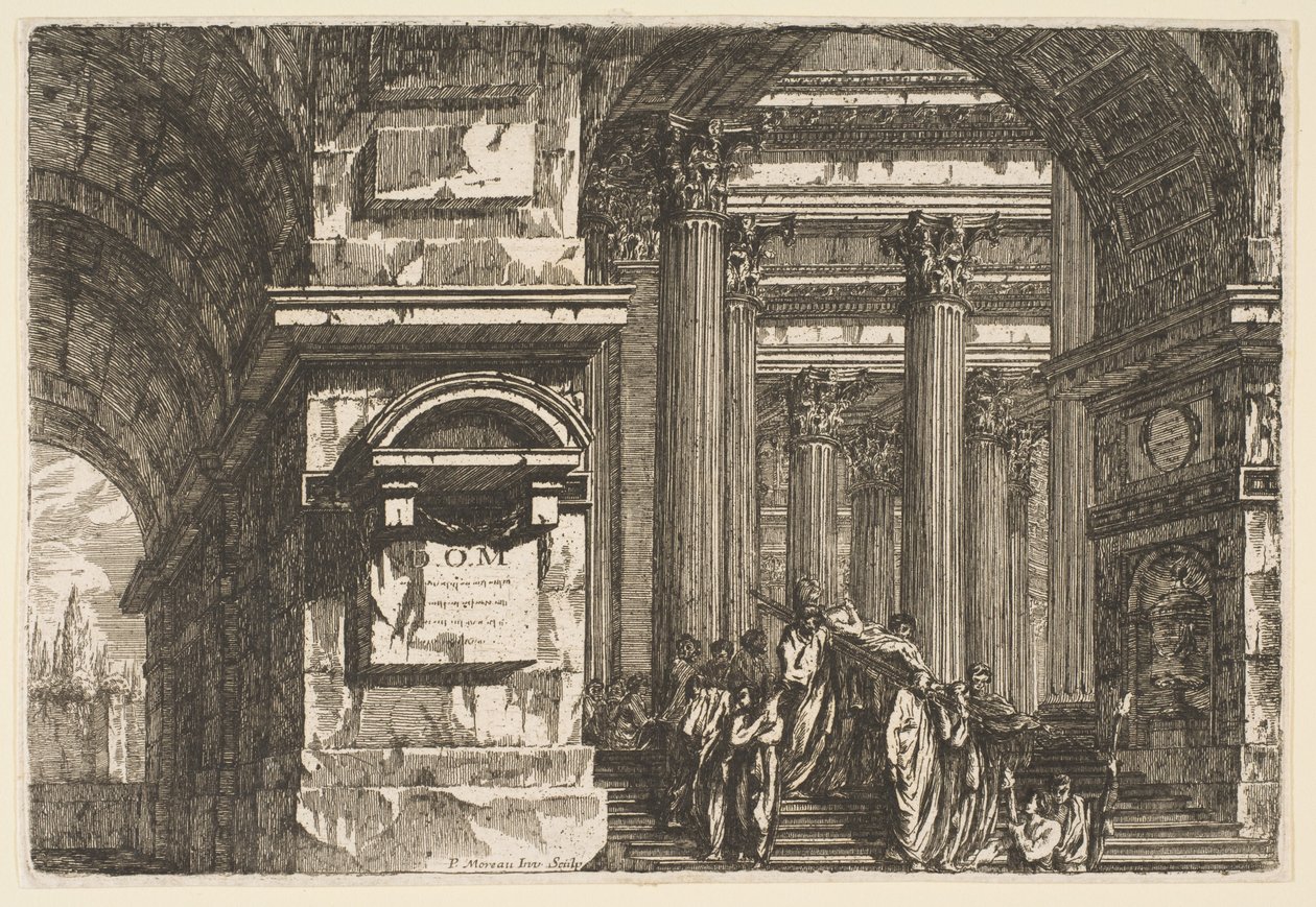 Scène funéraire dans un temple - Pierre Moreau
