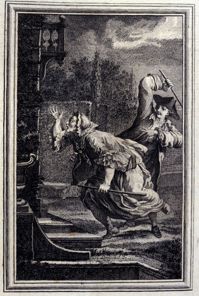 Le Cocu, battu, et content - dans « Contes et nouvelles en vers » de Jean La Fontaine. 1776. Illustration de P.P. Choffard. - Pierre Philippe Choffard
