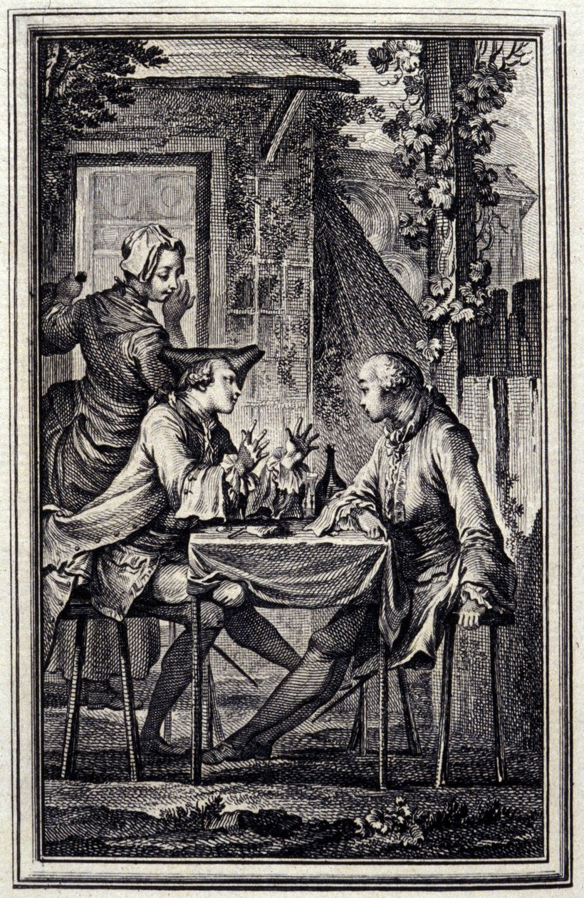 Le raccommodeur de moules. Dans « Contes et nouvelles en vers » par Jean de La Fontaine, Amsterdam 1776. Illustré par P.P. Choffard - Pierre Philippe Choffard