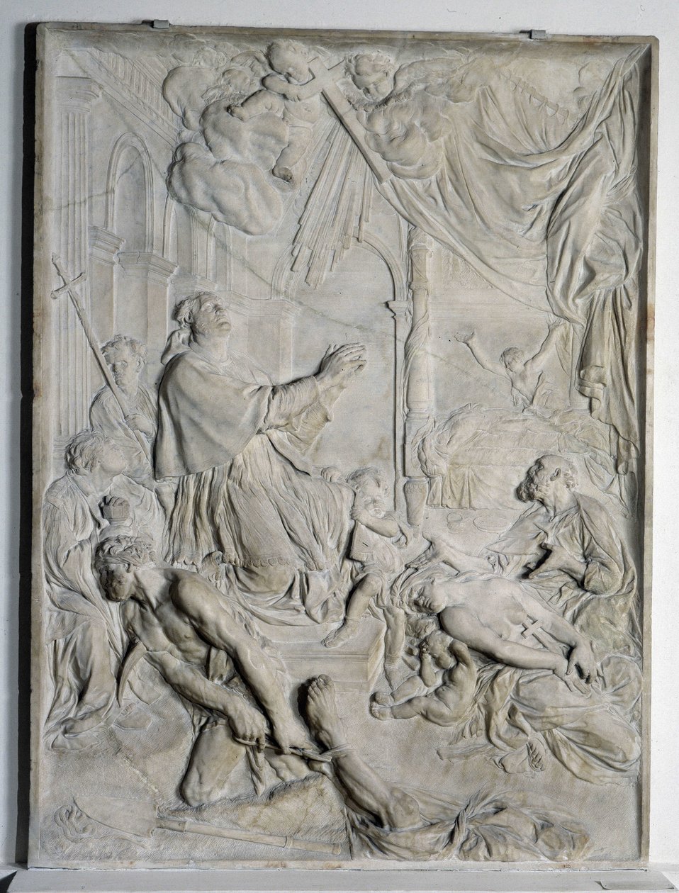 Bas-relief de la Peste de Milan - Saint Charles Borromée (San Carlo Borromeo) (1538-1584, Cardinal et Archevêque de Milan) priant - Pierre Puget