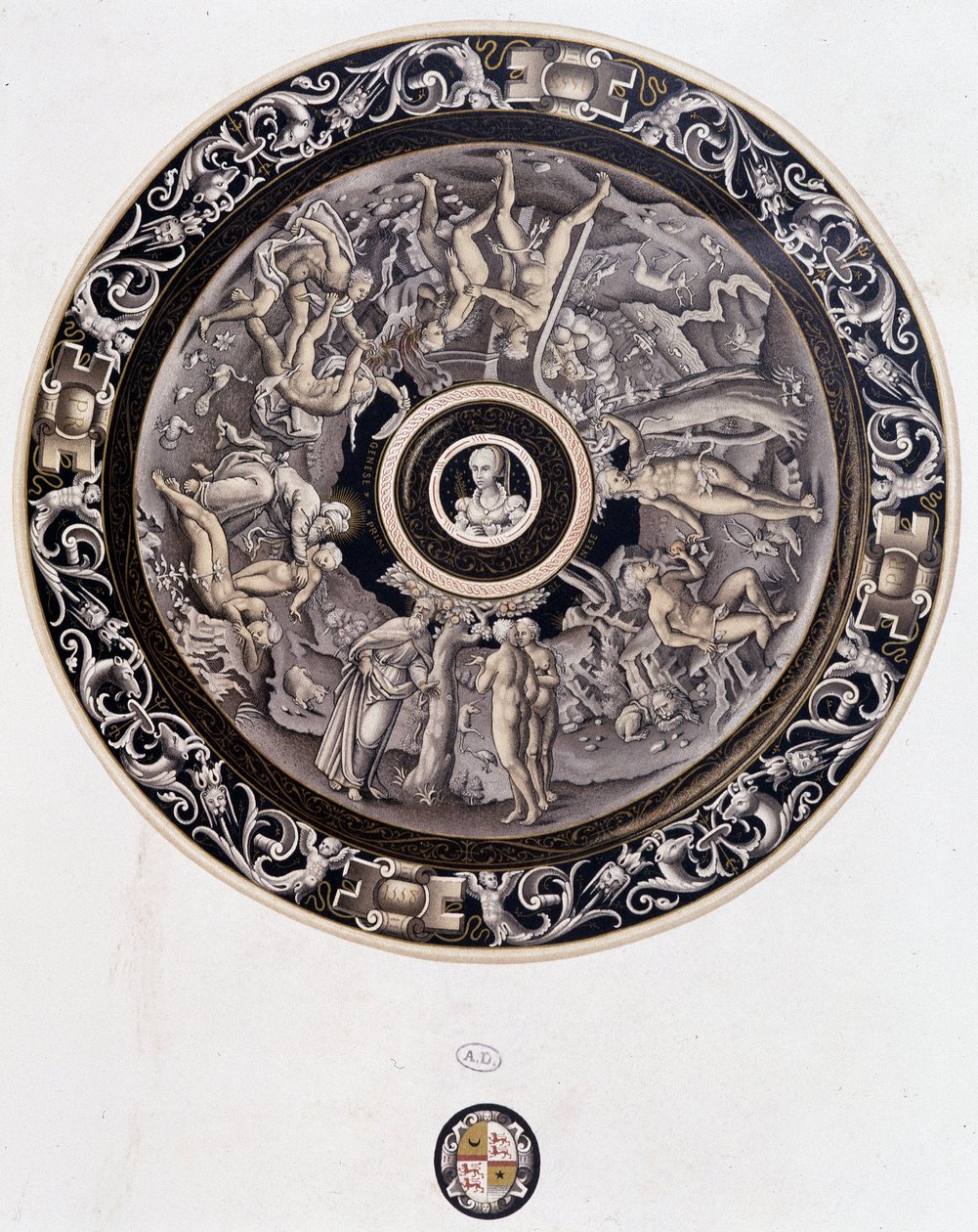 Assiette en porcelaine du XVIe siècle représentant la Genèse par Pierre Reymond, Limoges - Pierre Reymond