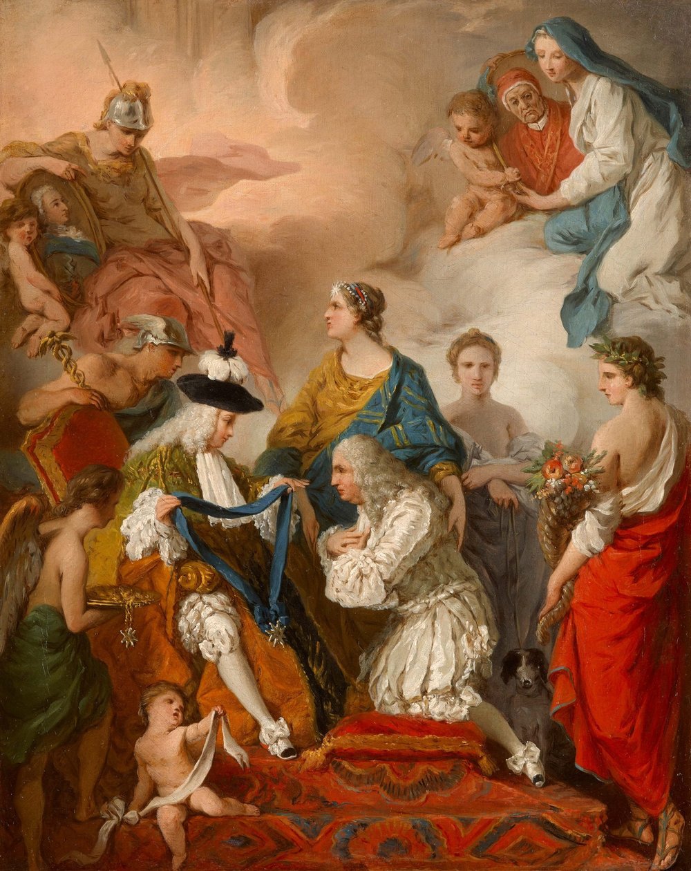 Le duc de Saint-Aignan investissant Girolamo Vaini, prince de Cantalupe et duc de Selci, avec les insignes de chevalier du Saint-Esprit. - Pierre Subleyras