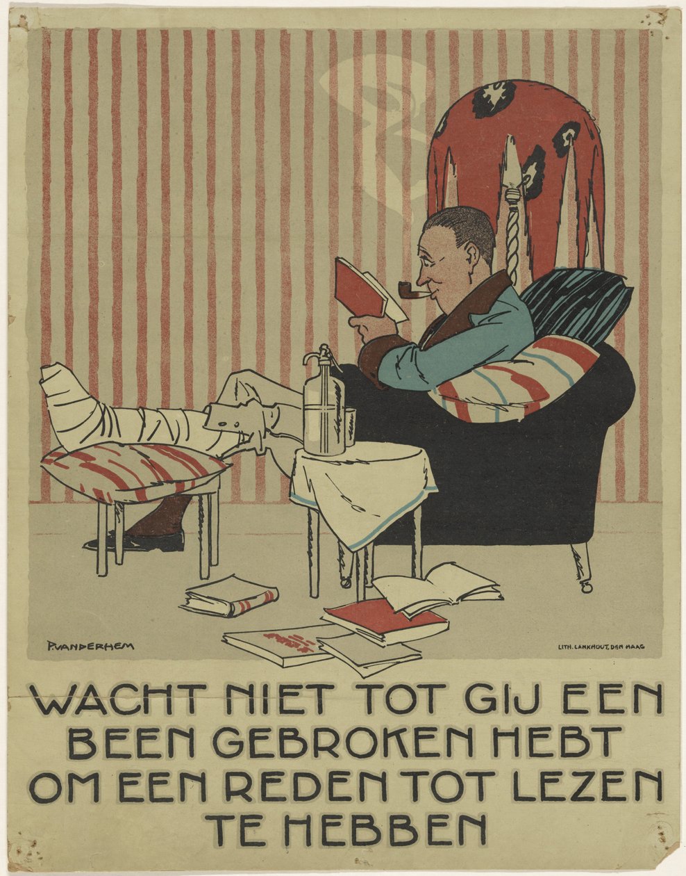 Homme lisant avec une jambe cassée dans un fauteuil - Piet van der Hem