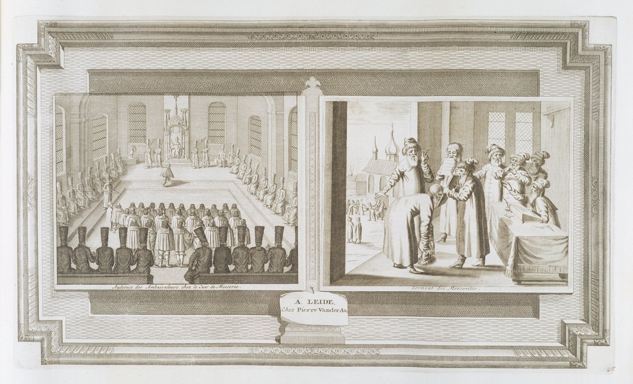 Scènes représentant une audience ambassadeuriale avec le tsar de Russie et des Moscovites prêtant serment, de 