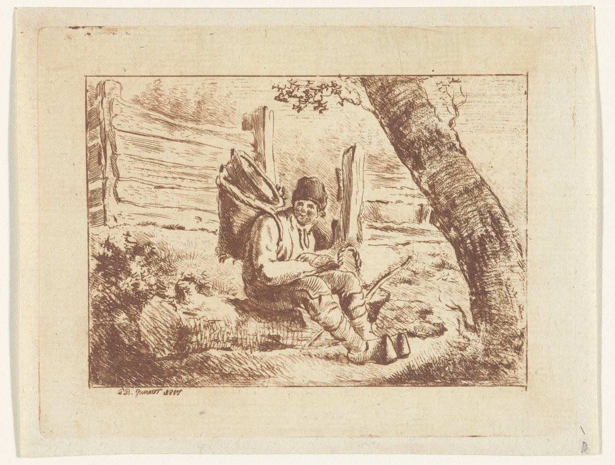 Homme assis avec un panier sur le dos - Pieter Barbiers (IV)