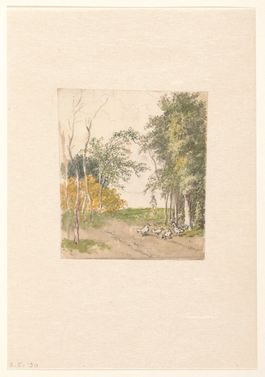 Paysage avec poules le long de la route - Pieter Bartholomeusz. Barbiers
