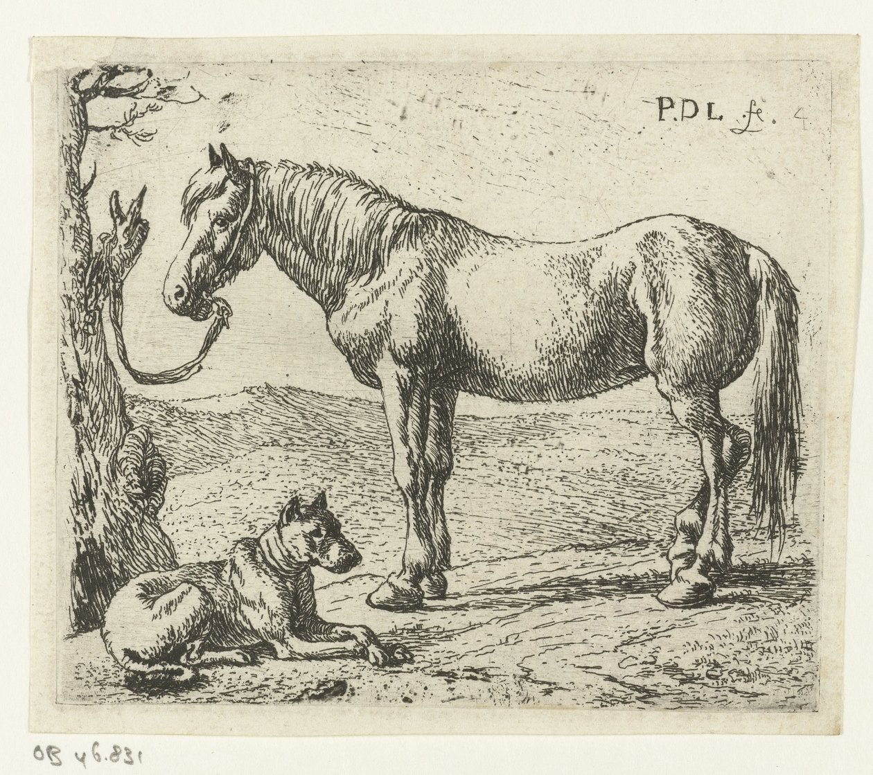 Cheval et chien dans un pré (Chevaux) - Pieter Bodding van Laer