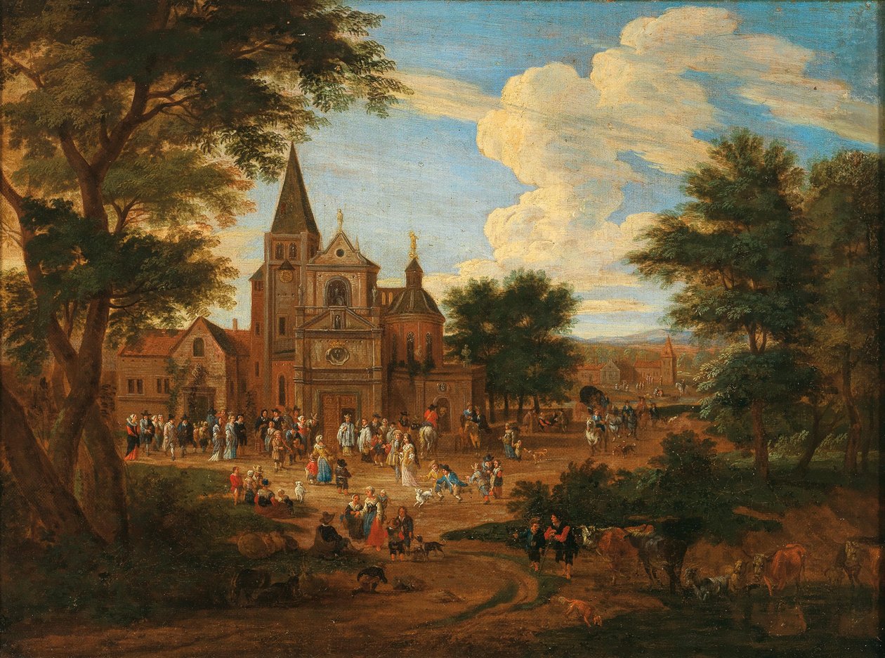 Place de marché animée dans une ville - Pieter Bout