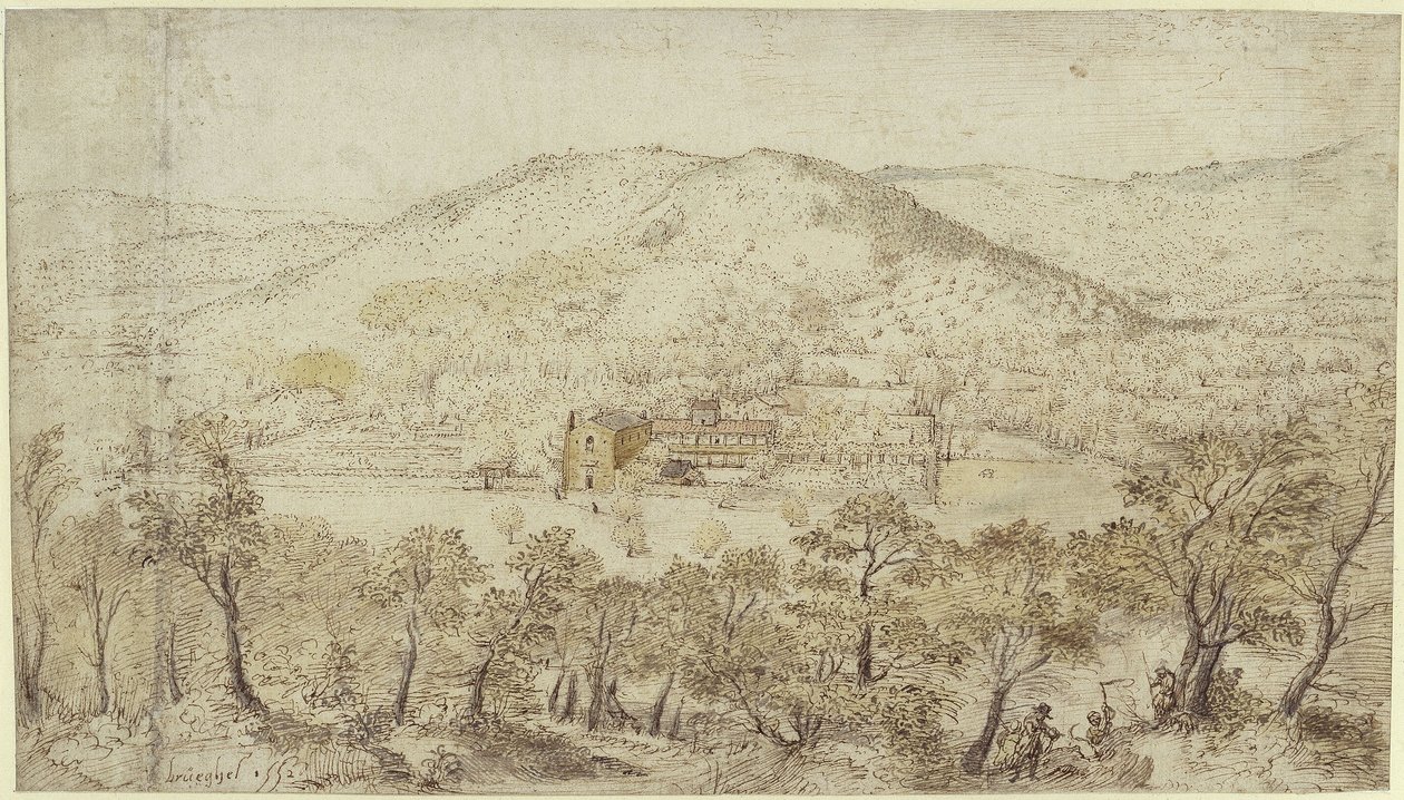 Paysage de collines du sud avec des bâtiments conventuels - Pieter Brueghel the Elder