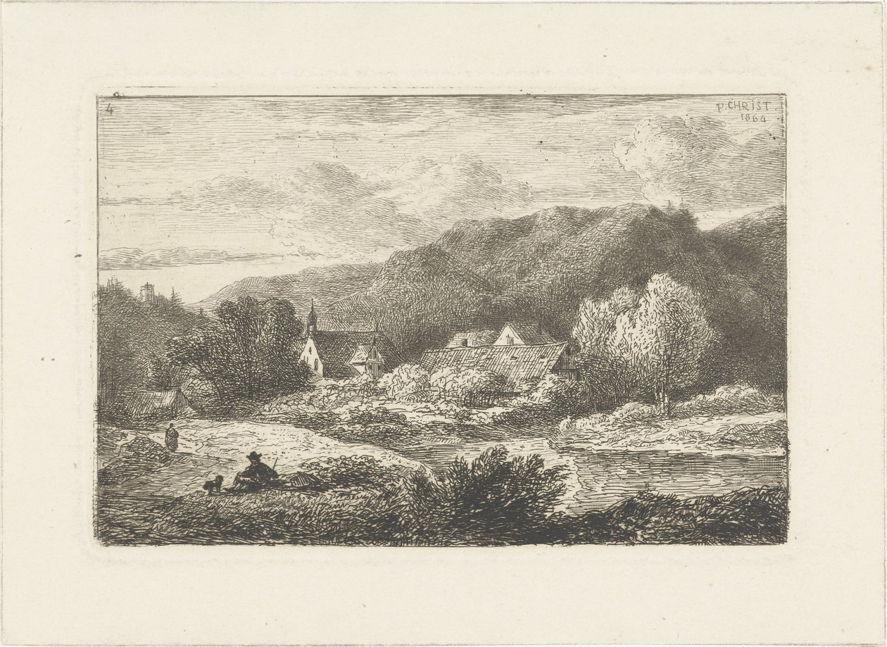 Paysage vallonné avec église et maisons - Pieter Casper Christ
